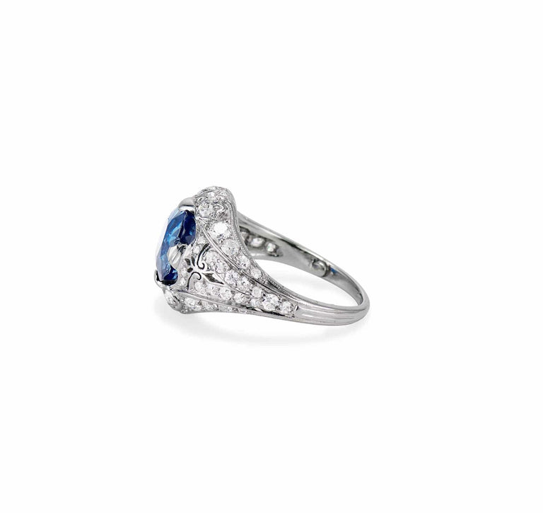 Art Deco T.B. Starr 2.45 Cushion Cut Sapphire in Platinum Ring, America