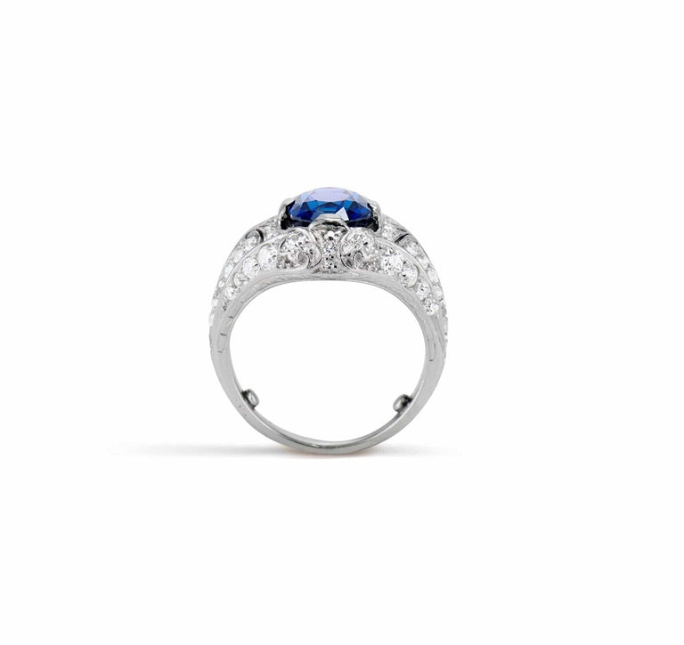 Art Deco T.B. Starr 2.45 Cushion Cut Sapphire in Platinum Ring, America