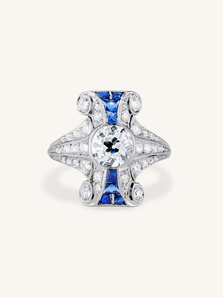 Tiffany & Co. Art Deco 1.20 Old European Cut Diamond & Sapphire Ring