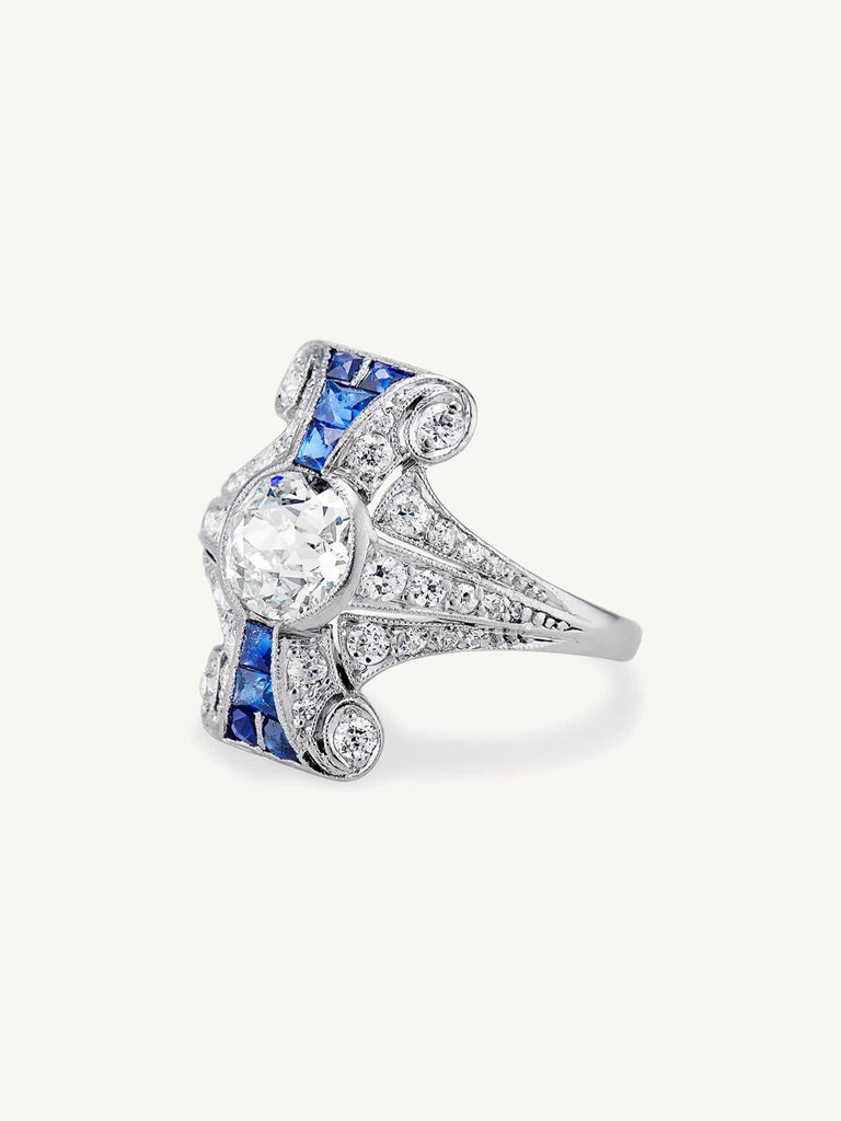 Tiffany & Co. Art Deco 1.20 Old European Cut Diamond & Sapphire Ring