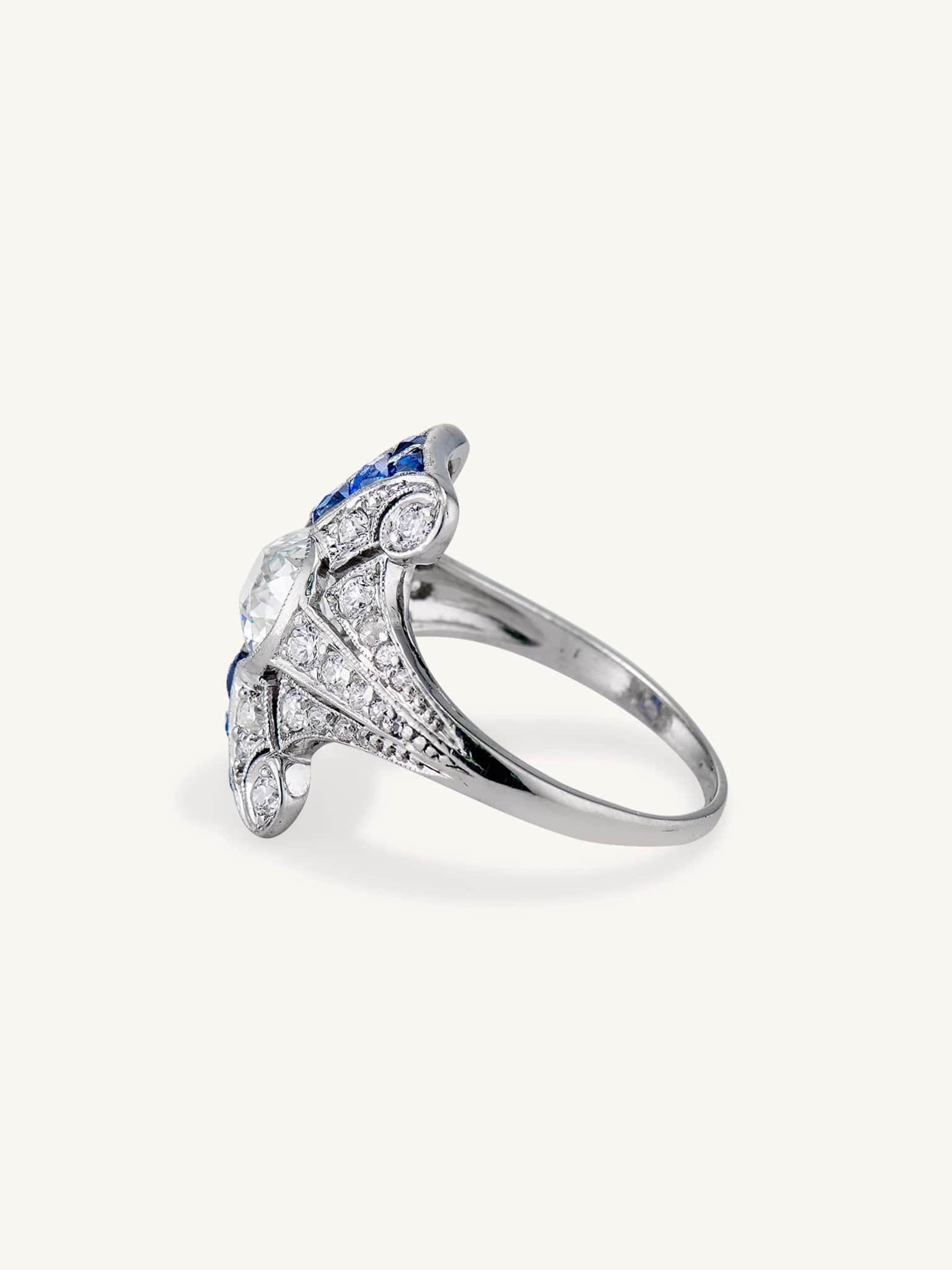 Art Deco Tiffany & Co. 1.20 Old European Cut Diamond & Sapphire