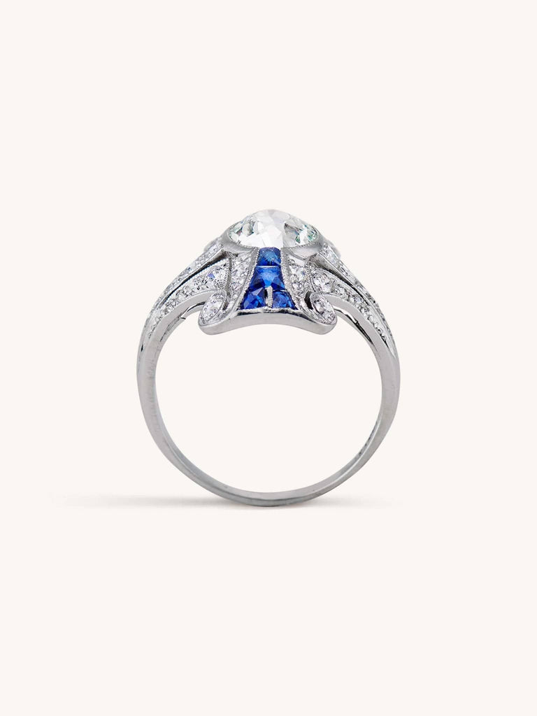 Tiffany & Co. Art Deco 1.20 Old European Cut Diamond & Sapphire Ring