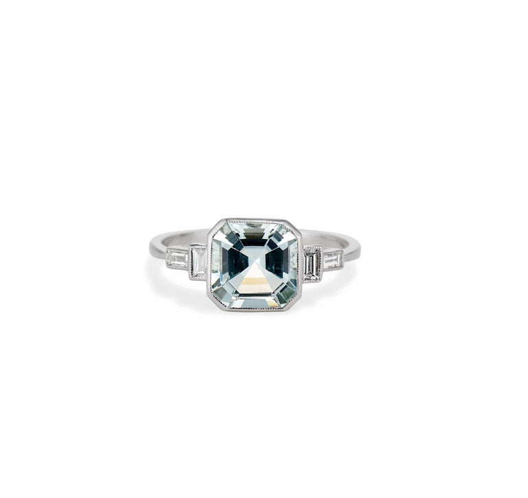 Art Moderne Asscher Aquamarine & Diamond Ring