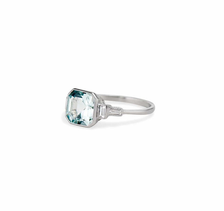 Art Moderne Asscher Aquamarine & Diamond Ring