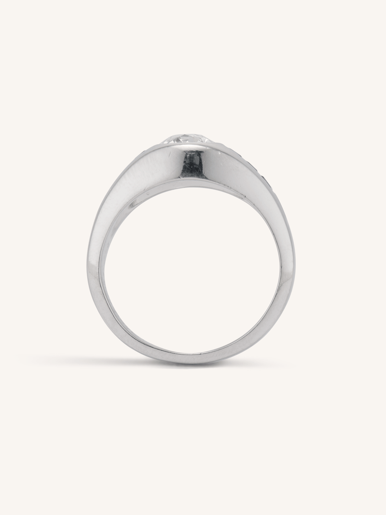 Art Moderne Old European Diamond & Sapphire Flush Mount Bombé Ring