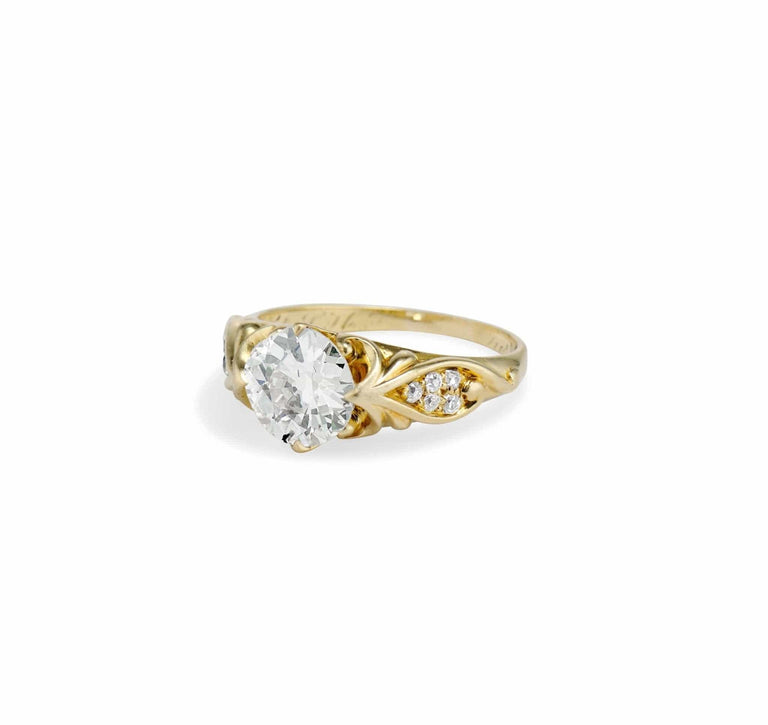 Art Nouveau 2.08 Carat Old European Cut Diamond Gold Engagement Ring