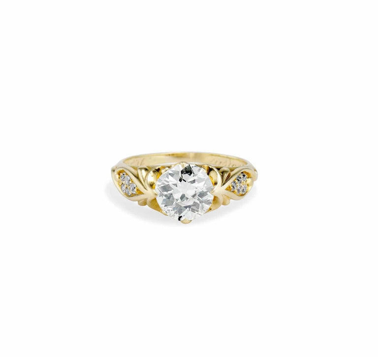Art Nouveau 2.08 Carat Old European Cut Diamond Gold Engagement Ring
