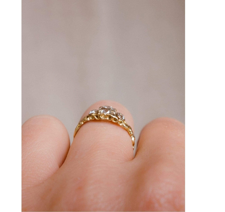 Art Nouveau .70 Carat Old Mine Cushion Cut Diamond Ring