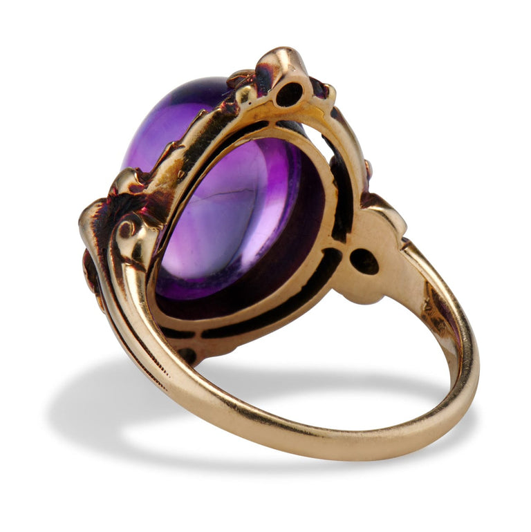 Art Nouveau Cabochon Amethyst & Diamond Ring