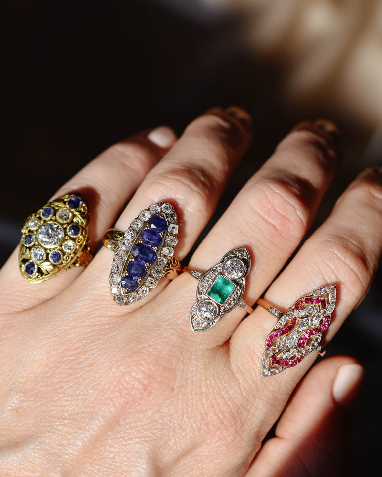 Art Nouveau Old European Cut Diamond & Sapphire Dinner Ring