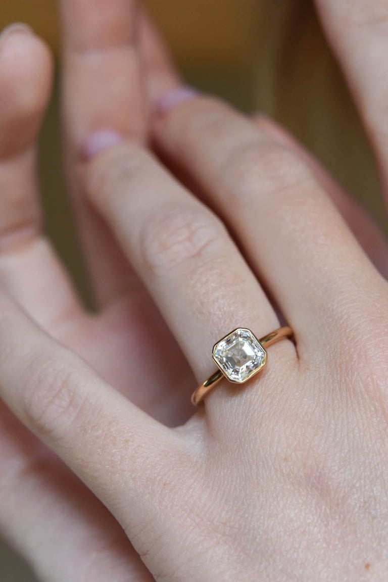 Classic Asscher Cut Diamond Bezel Solitaire Engagement Ring 2.01