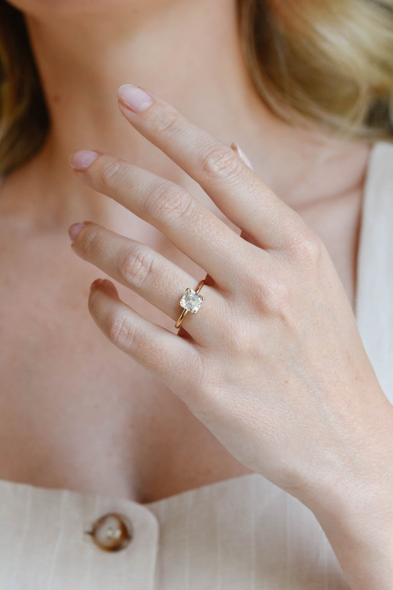 Classic Asscher Cut Diamond Four Prong Solitaire Engagement Ring 2.01