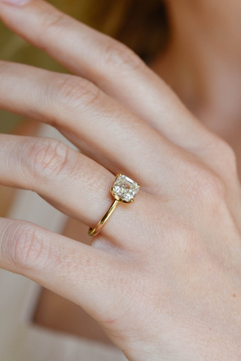 Classic Asscher Cut Diamond Four Prong Solitaire Engagement Ring 2.01