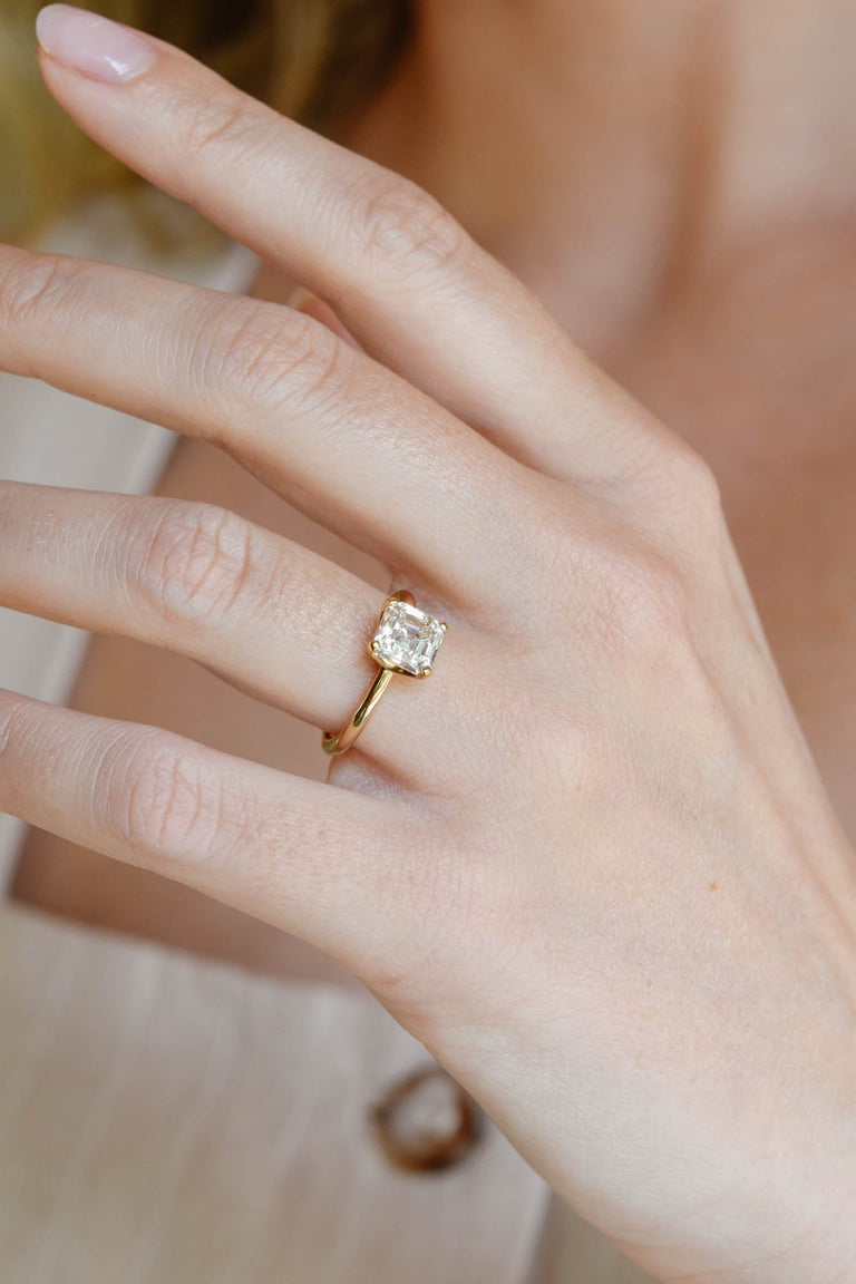 Classic Asscher Cut Diamond Four Prong Solitaire Engagement Ring 2.01