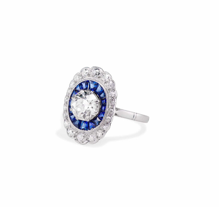 Belle Epoque 1.07 Carat Old European Diamond and Sapphire Engagement Ring, France