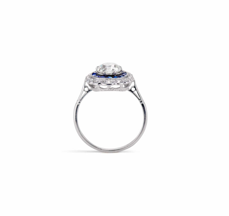 Belle Epoque 1.07 Carat Old European Diamond and Sapphire Engagement Ring, France