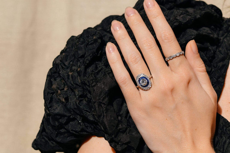 Belle Epoque 1.07 Carat Old European Diamond and Sapphire Engagement Ring, France