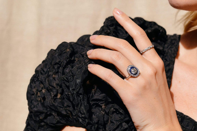 Belle Epoque 1.07 Carat Old European Diamond and Sapphire Engagement Ring, France