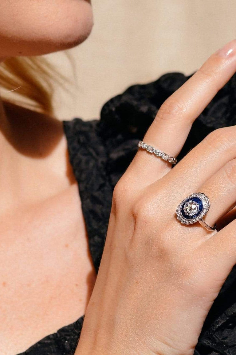 Belle Epoque 1.07 Carat Old European Diamond and Sapphire Engagement Ring, France