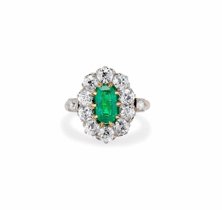 Belle Époque 1.20 Carat Emerald and Diamond Cluster, France