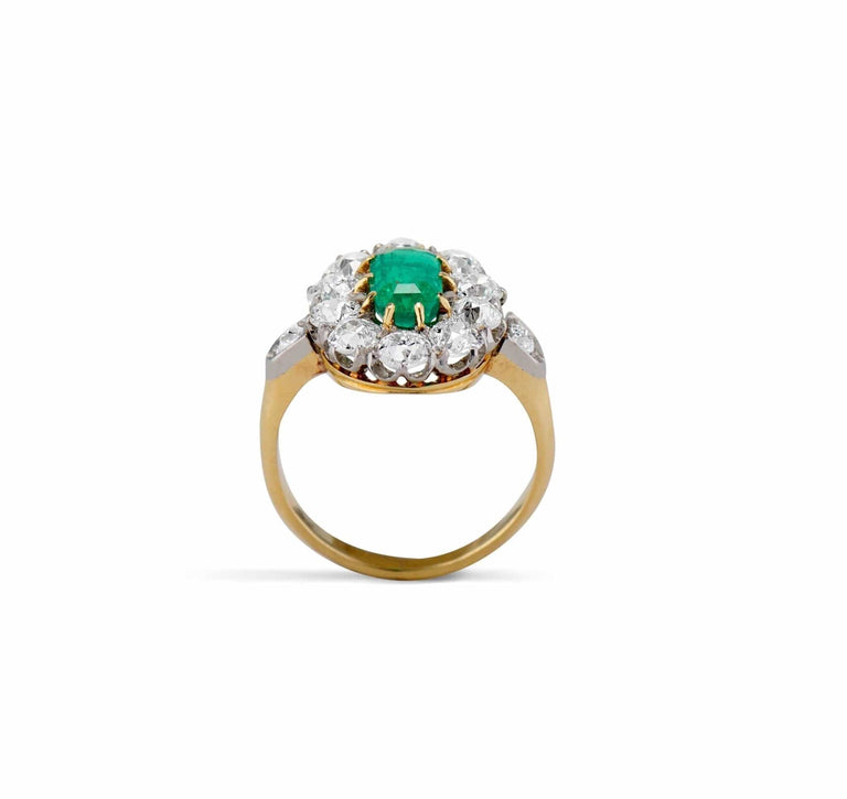 Belle Époque 1.20 Carat Emerald and Diamond Cluster, France
