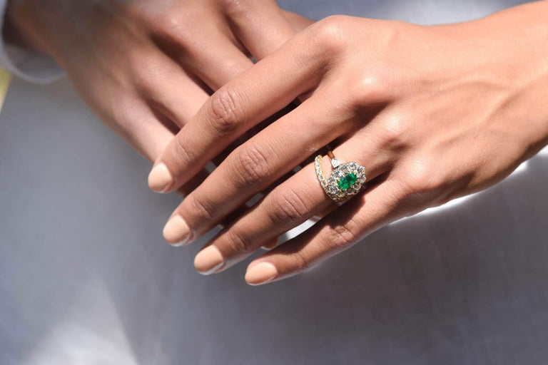 Belle Époque 1.20 Carat Emerald and Diamond Cluster, France