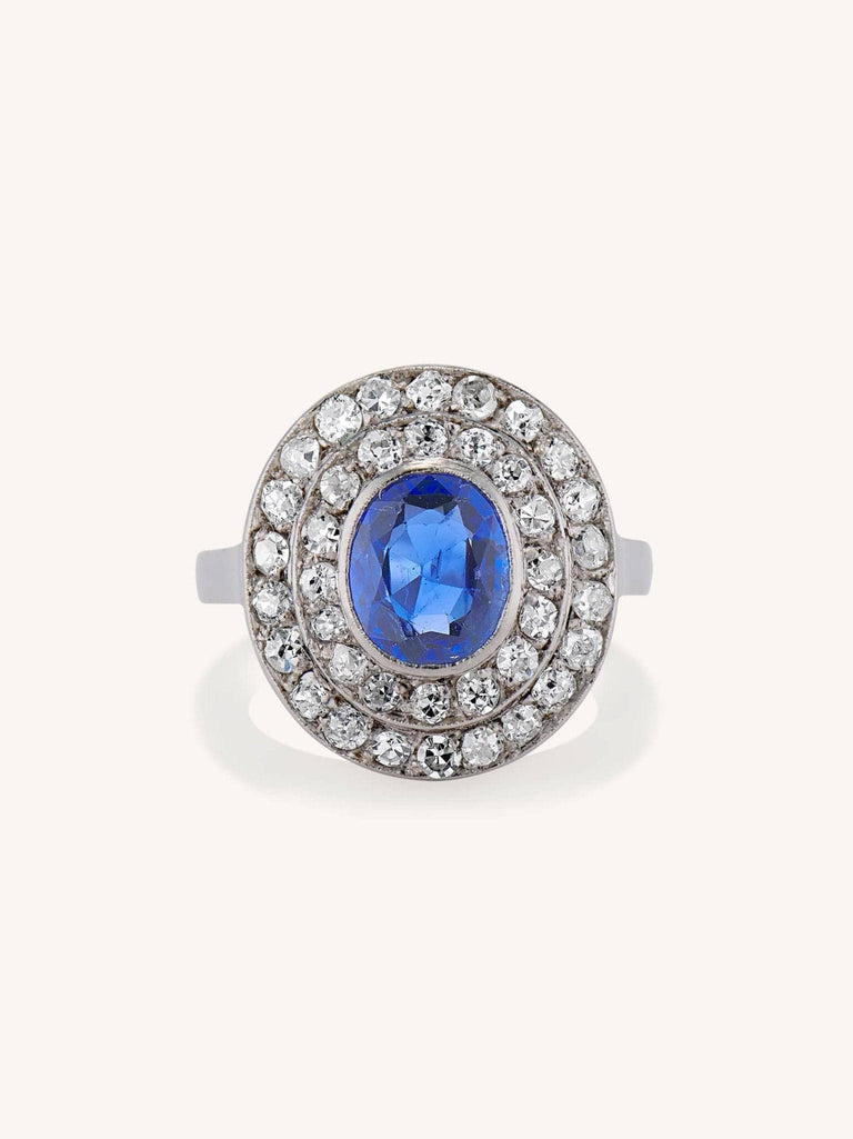 Belle Époque 1.25 Carat Oval Cut Sapphire & Diamond Cluster