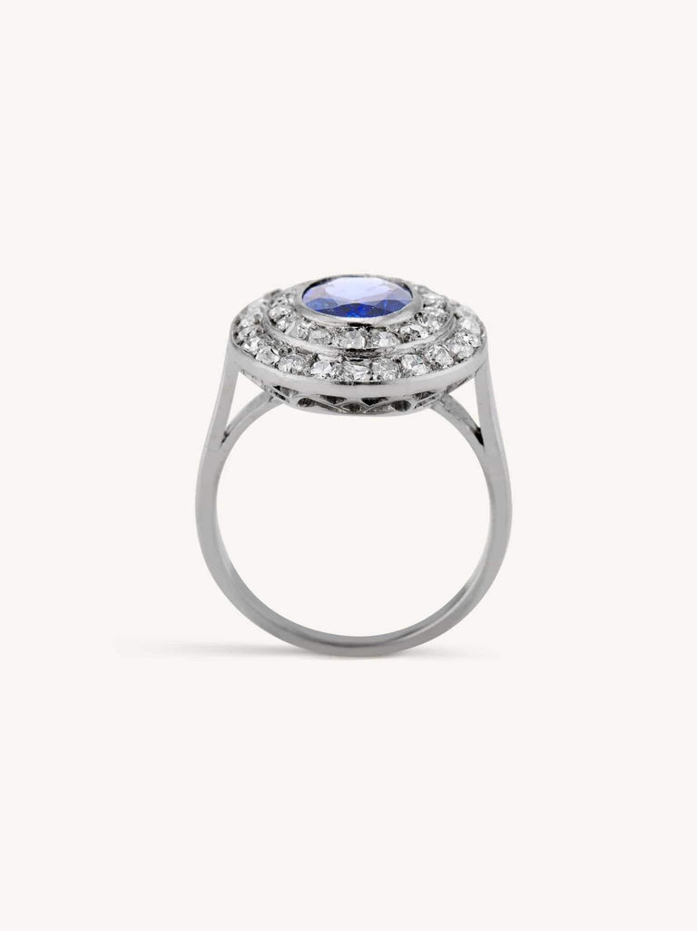 Belle Époque 1.25 Carat Oval Cut Sapphire & Diamond Cluster