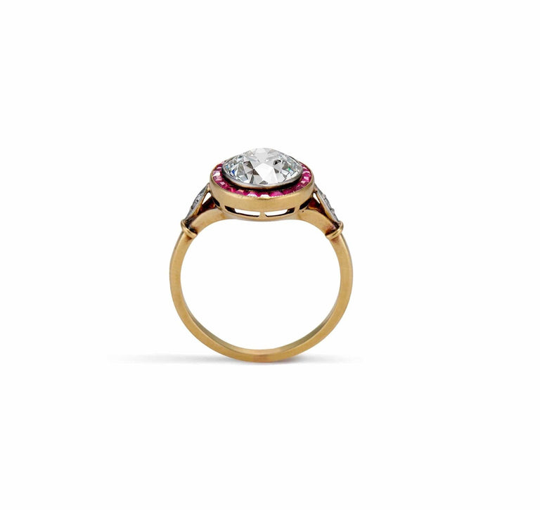 Belle Époque 2.51 Old European Diamond and Ruby Surround Engagement Ring, France