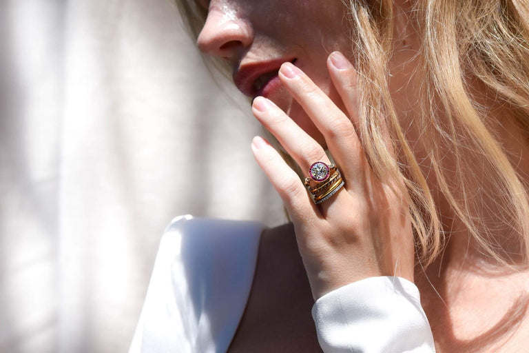 Belle Époque 2.51 Old European Diamond and Ruby Surround Engagement Ring, France