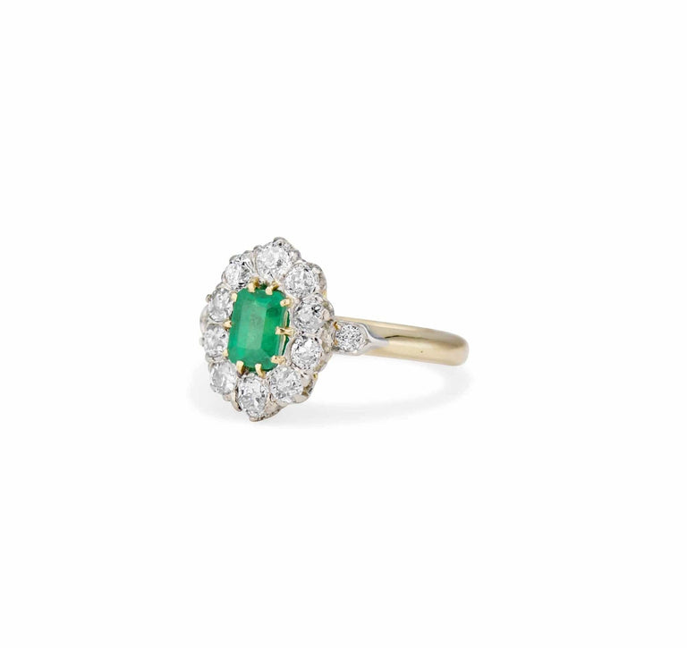 Belle Époque .70 Emerald and Diamond Cluster Engagement Ring, France