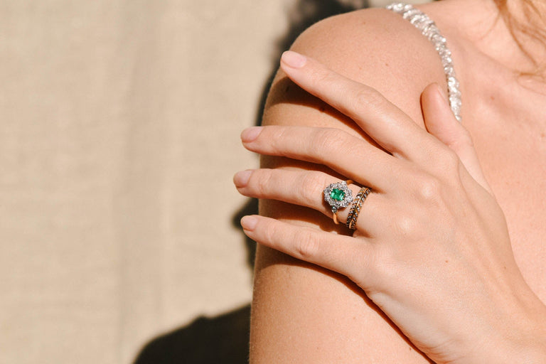 Belle Époque .70 Emerald and Diamond Cluster Engagement Ring, France