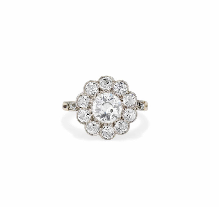 Belle Époque .80 Carat Old European Cut Diamond  Floret Cluster Engagement Ring, France