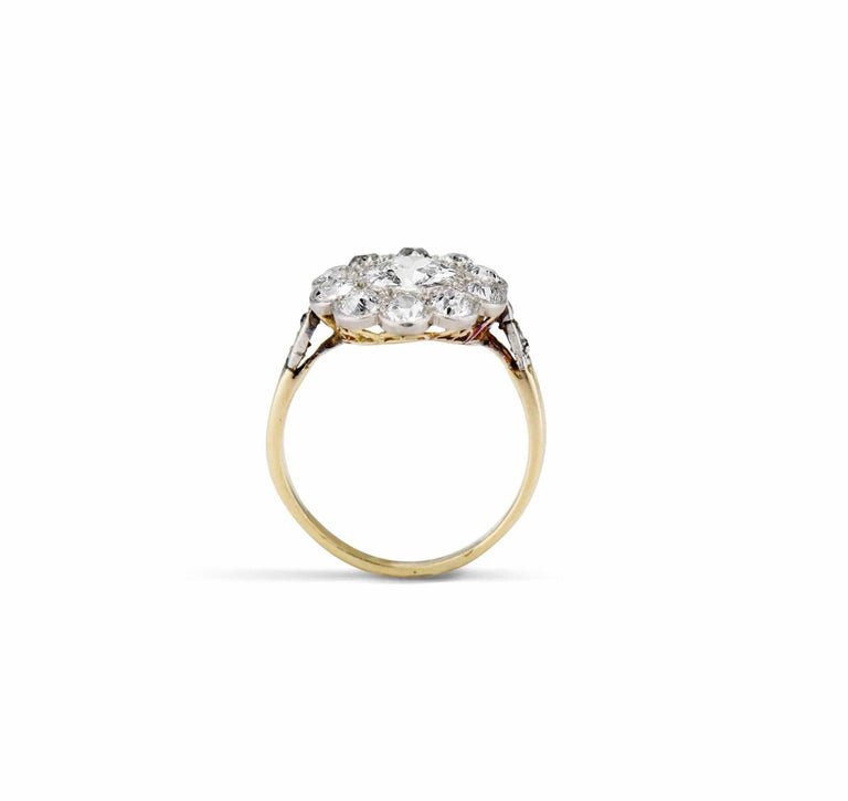 Belle Époque .80 Carat Old European Cut Diamond  Floret Cluster Engagement Ring, France