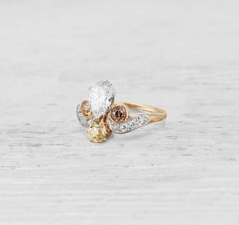Belle Epoque Antique Tiara Pear-Shaped Diamond Ring