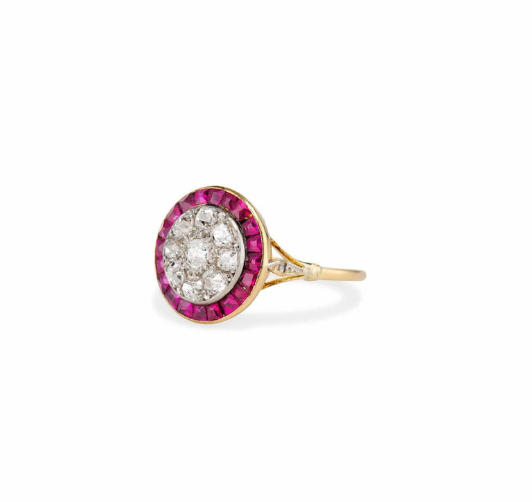 Belle Époque Diamond and Ruby Target Engagement Ring, France