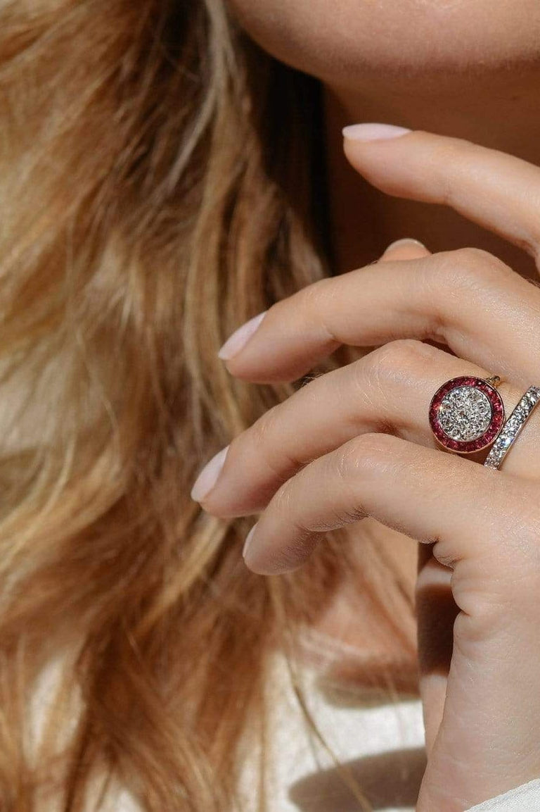 Belle Époque Diamond and Ruby Target Engagement Ring, France