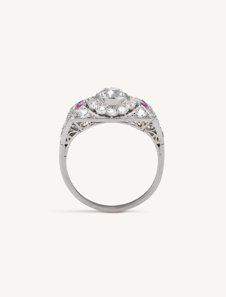 Belle Èpoque Old European Cut Diamond & Ruby Ring, France