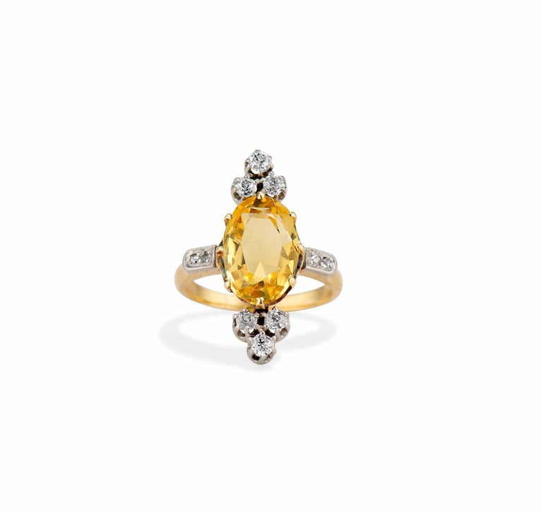 Belle Époque Oval Citrine and Old European Diamond Dinner Ring, France