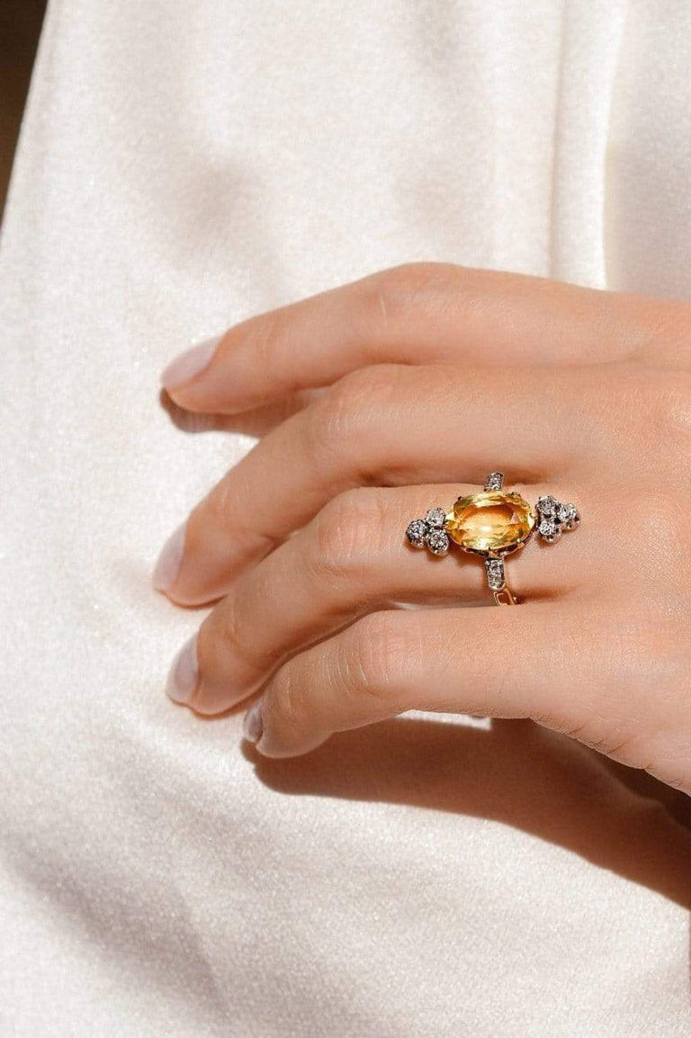 Belle Époque Oval Citrine and Old European Diamond Dinner Ring, France