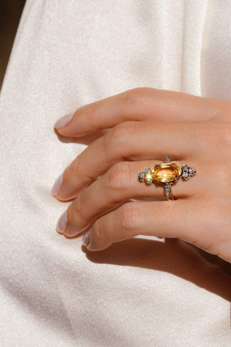 Belle Époque Oval Citrine and Old European Diamond Dinner Ring, France