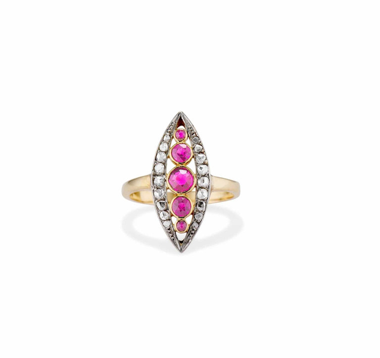 Belle Époque Ruby and Diamond Navette Ring, France