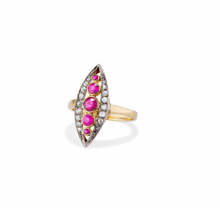 Belle Époque Ruby and Diamond Navette Ring, France