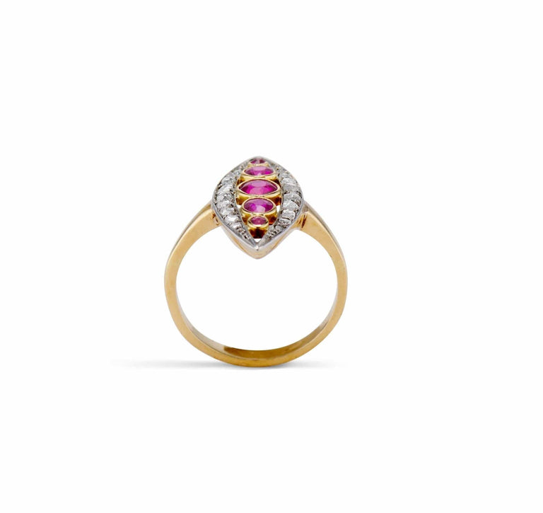 Belle Époque Ruby and Diamond Navette Ring, France