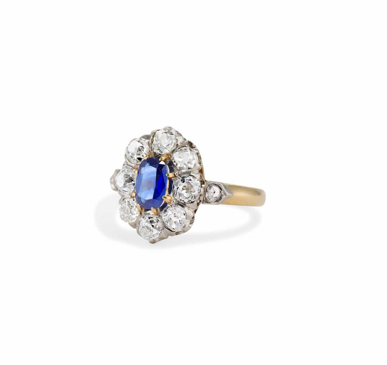 Belle Époque Sapphire and Diamond Cluster Ring