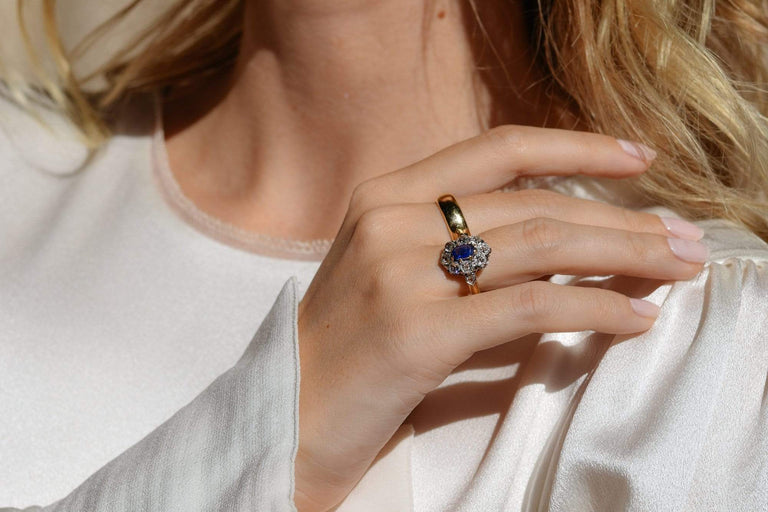 Belle Époque Sapphire and Diamond Cluster Ring