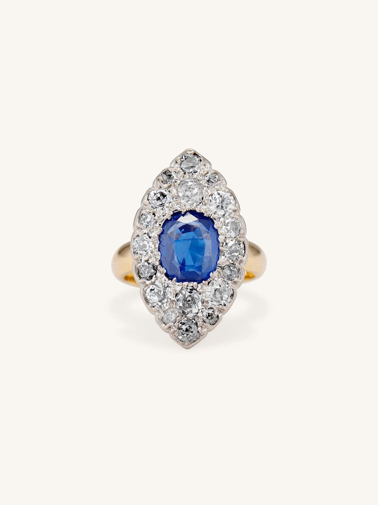 Belle Époque Sapphire and Diamond Navette Ring, France