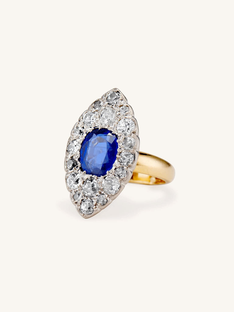 Belle Époque Sapphire and Diamond Navette Ring, France