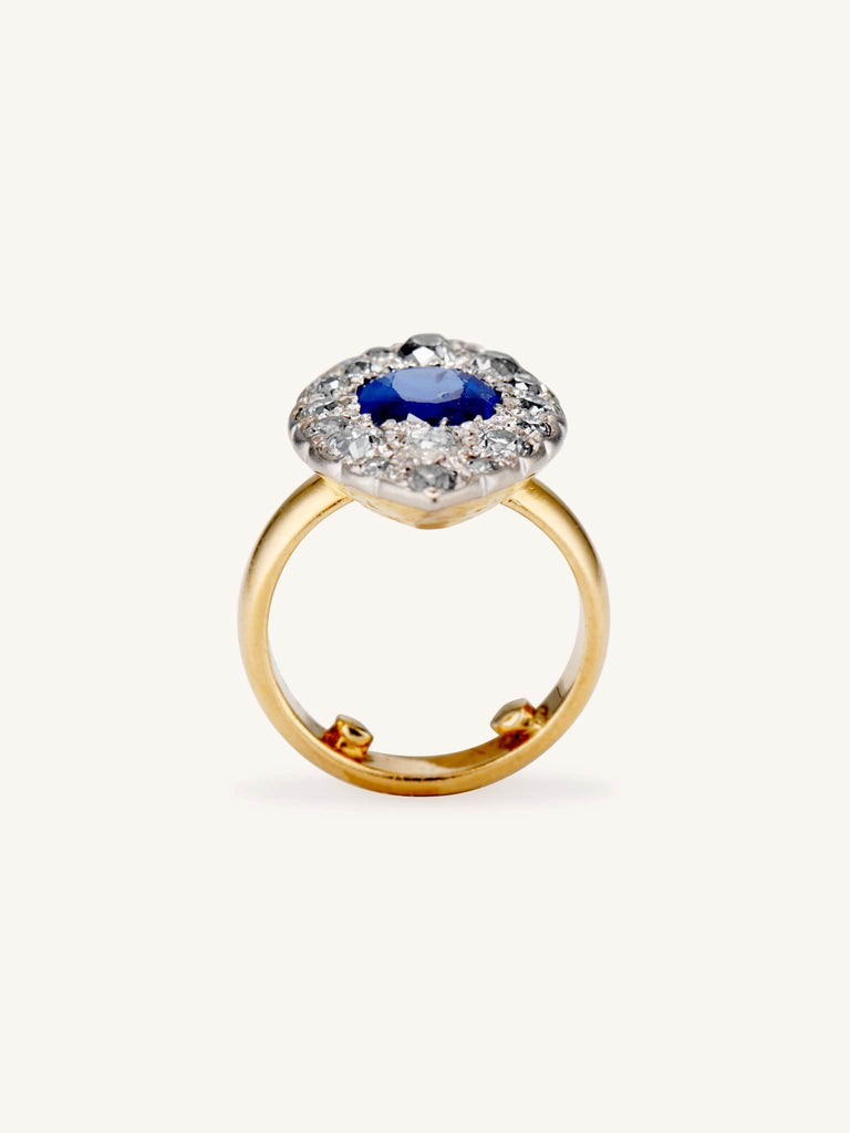 Belle Époque Sapphire and Diamond Navette Ring, France