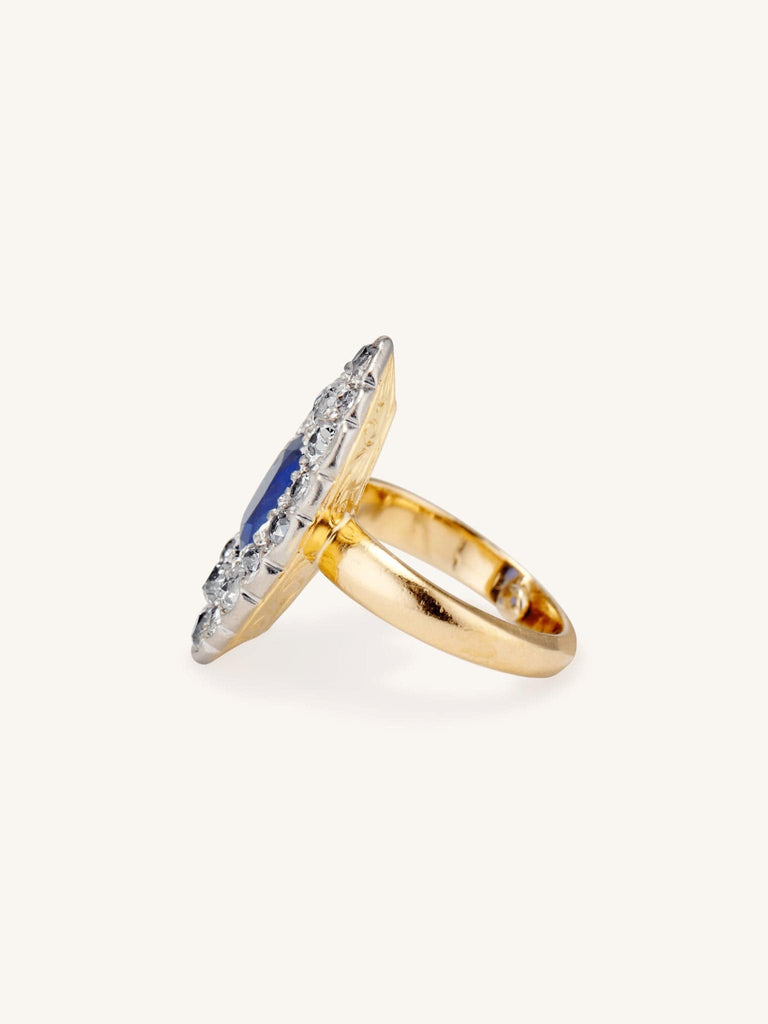 Belle Époque Sapphire and Diamond Navette Ring, France